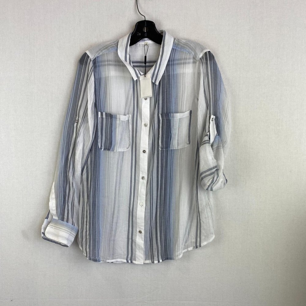 CALVIN KLEIN White Sheer Stripe Shirt NWT